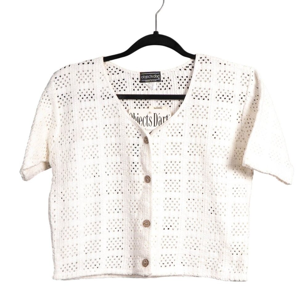 Objects DArt VTG Cardigan Sweater L White Cropped Boho Indie Hippie Sweetheart